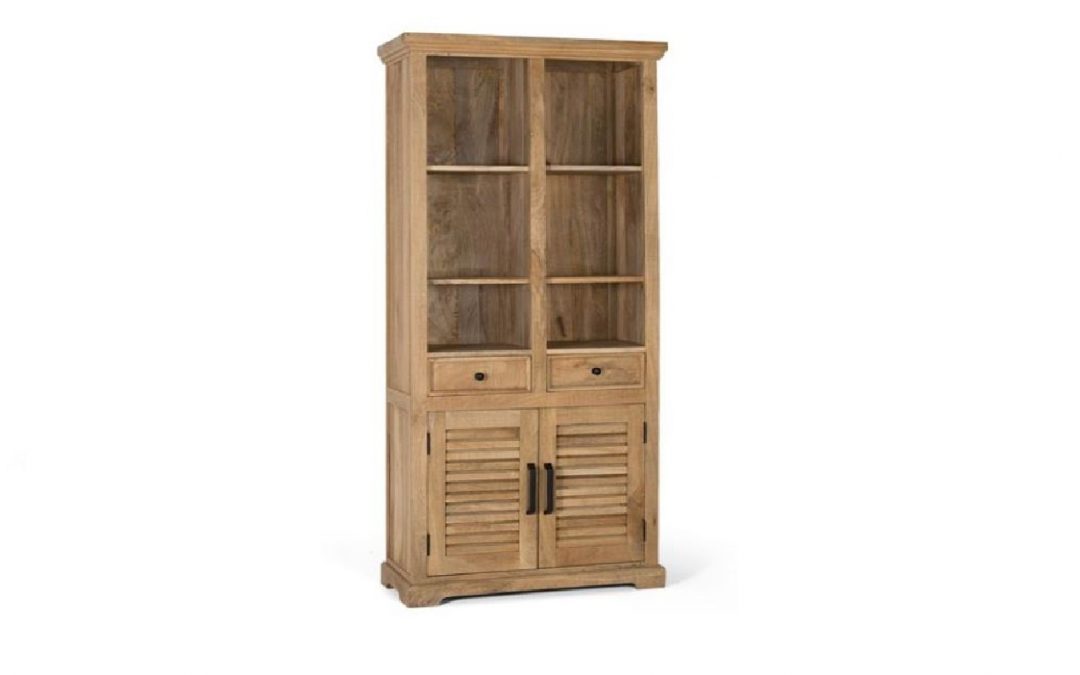 LIBRERÍA 2 PUERTAS 2 CAJONES 6 HUECOS MADERA DE MANGO ESTILO RÚSTICO MED: 90 X 40 X 180 CM ALTO