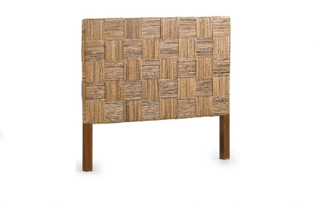 CABECERO PARA CAMA DE 150 CM RATTÁN CUERDA CUADROS HECHO A MANO PATAS DE MADERA MED: 165 X 145 CM ALTO