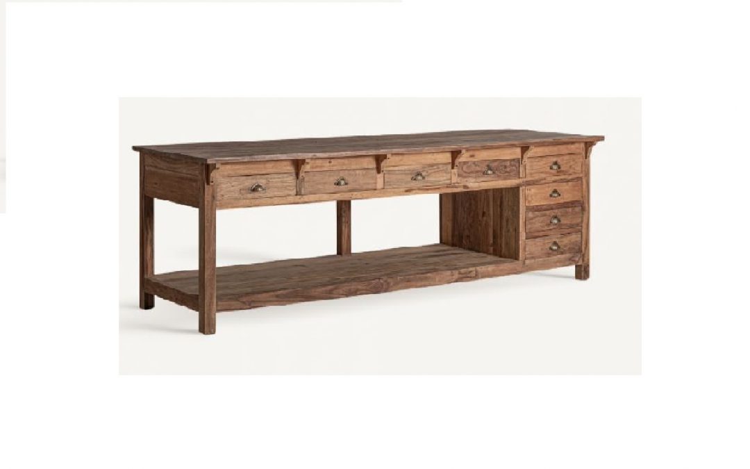 ESCRITORIO 8 CAJONES ESTILO COLONIAL MADERA RECUPERADA MED: 274 X 88 X 88 CM ALTO