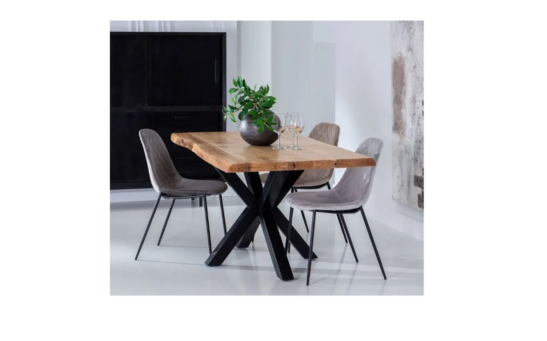 MESA DE COMEDOR MADERA DE ACACIA CON 5 CM DE GROSOR Y PATAS HIERRO COLOR NEGRO MED: 160 X 90 X 76 CM ALTO
