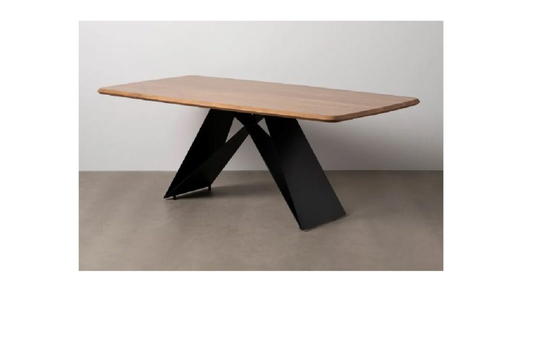 MESA DE COMEDOR MADERA DE ACACIA ESQUINAS REDONDEADAS 3,6 CM DE GROSOR Y PATA METÁLICA MED: 200 X 100 X 77 CM ALTO