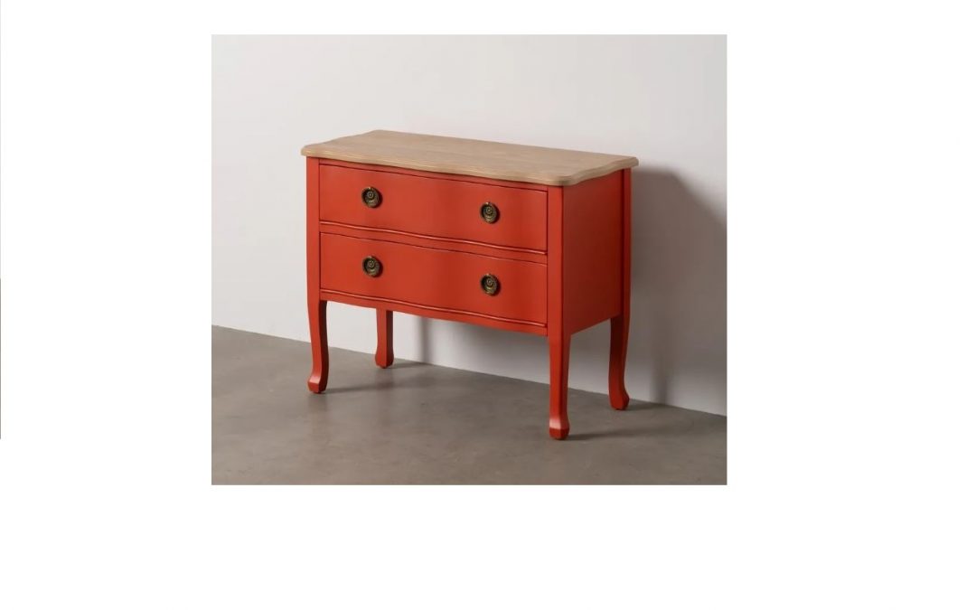 MESITA 2 CAJONES MADERA COLOR TERRACOTA Y TAPA NATURAL MED: 80 X 38 X 65,5 CM ALTO (TAMBIÉN EN COLOR TURQUESA)