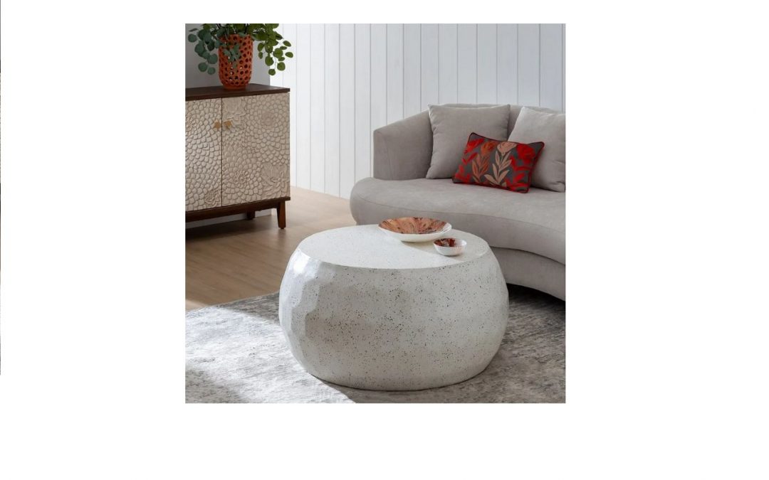 MESA DE CENTRO CEMENTO Y FIBRA DE VIDRIO COLOR BEIGE MED: 92 X 92 X 45 CM ALTO