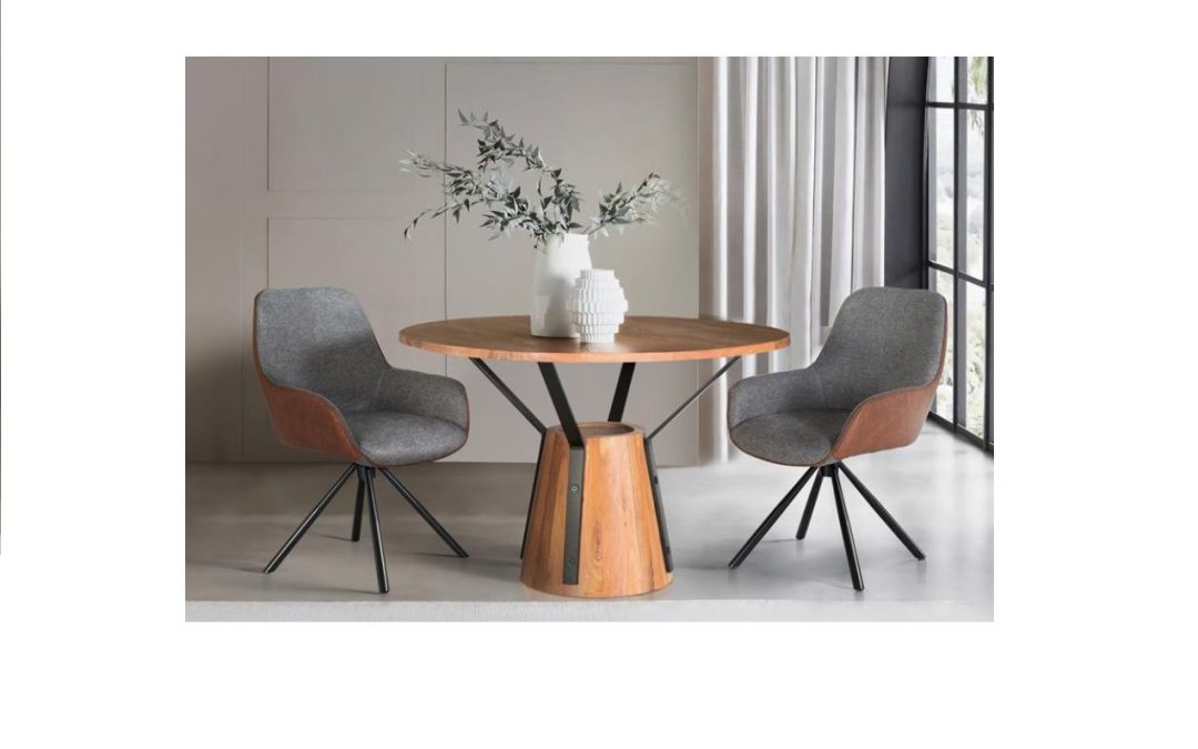 MESA DE COMEDOR REDONDA ESTILO INDUSTRIAL MADERA DE MANGO / HIERRO NEGRO MED: 116 X 116 X 76 CM ALTO