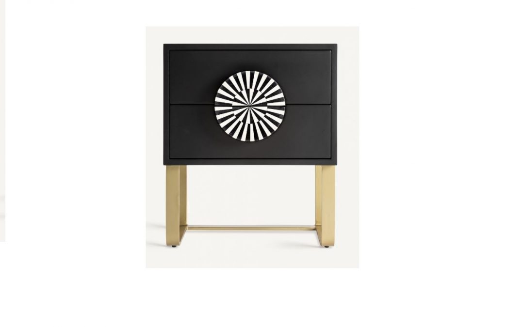 MESITA 2 CAJONES HIERRO Y DETALLES DE TIRADORES EN HUESO PATAS COLOR ORO MED: 50 X 35 X 61 CM ALTO