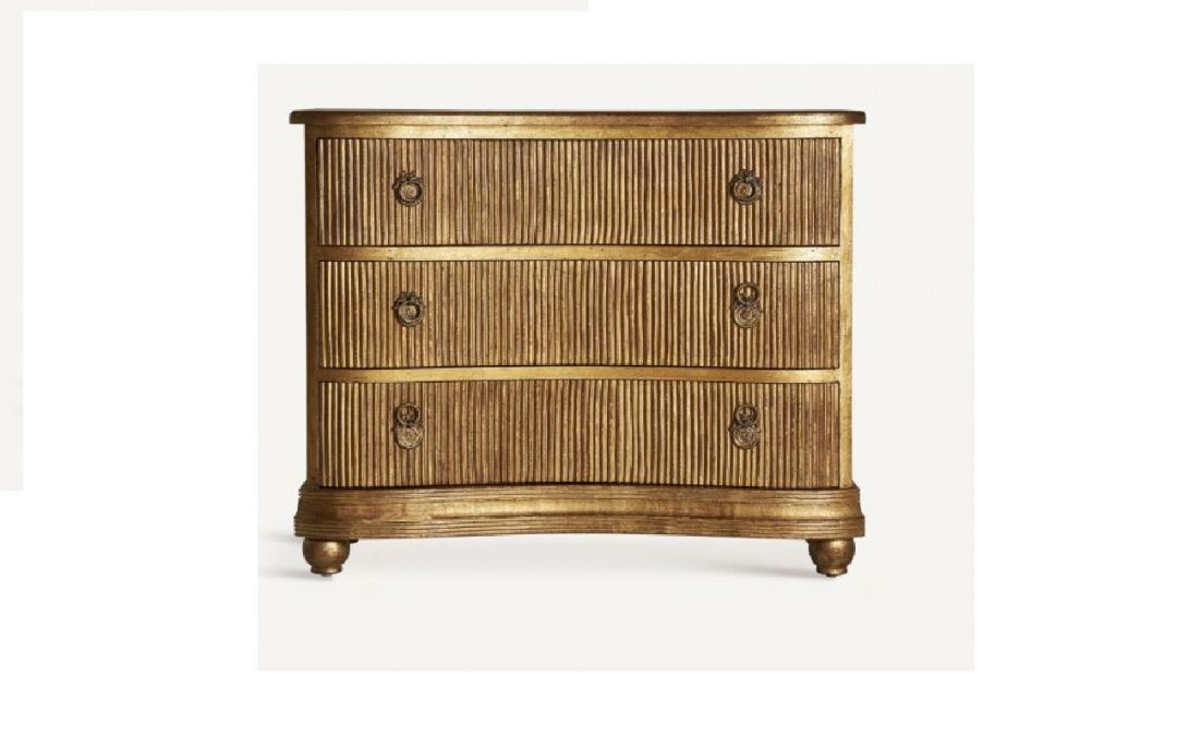 CÓMODA 3 CAJONES MADERA DE MANGO ACABADO ORO VIEJO Y TIRADORES METÁLICOS MED: 113 X 44 X 89 CM ALTO