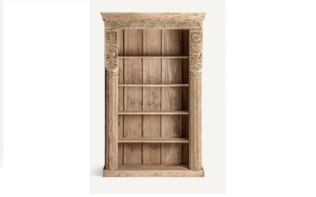 LIBRERÍA ARTESANAL 5 HUECOS ESTILO ORIENTAL MADERA DE MANGO ENVEJECIDO MED: 120 X 50 X 195 CM ALTO