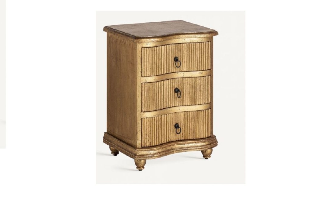 MESITA 3 CAJONES MADERA DE MANGO ACABADO DORADO ENVEJECIDO TIRADORES HIERRO COLOR NEGRO MED: 52 X 37 X 61 CM ALTO