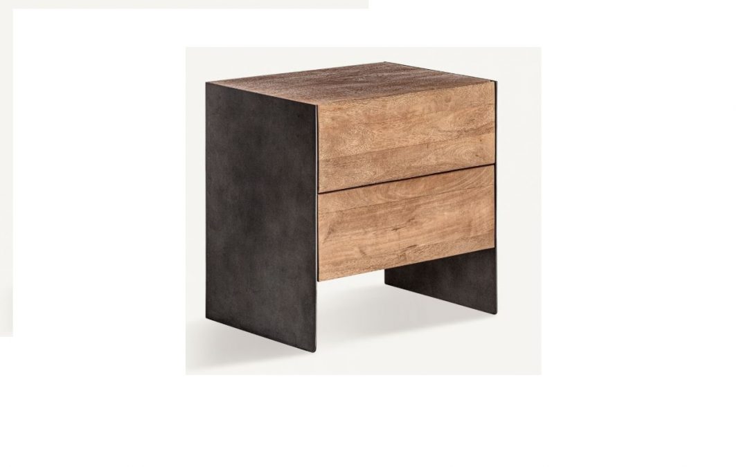 MESITA 2 CAJONES ESTILO MINIMALISTA MADERA DE MANGO / HIERRO MED: 56 X 40 X 55 CM ALTO