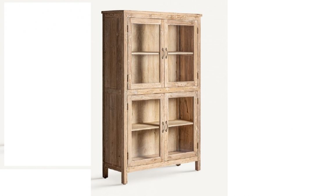 VITRINA 4 PUERTAS MADERA DE PINO / CRISTAL MED: 126 X 44 X 198 CM ALTO