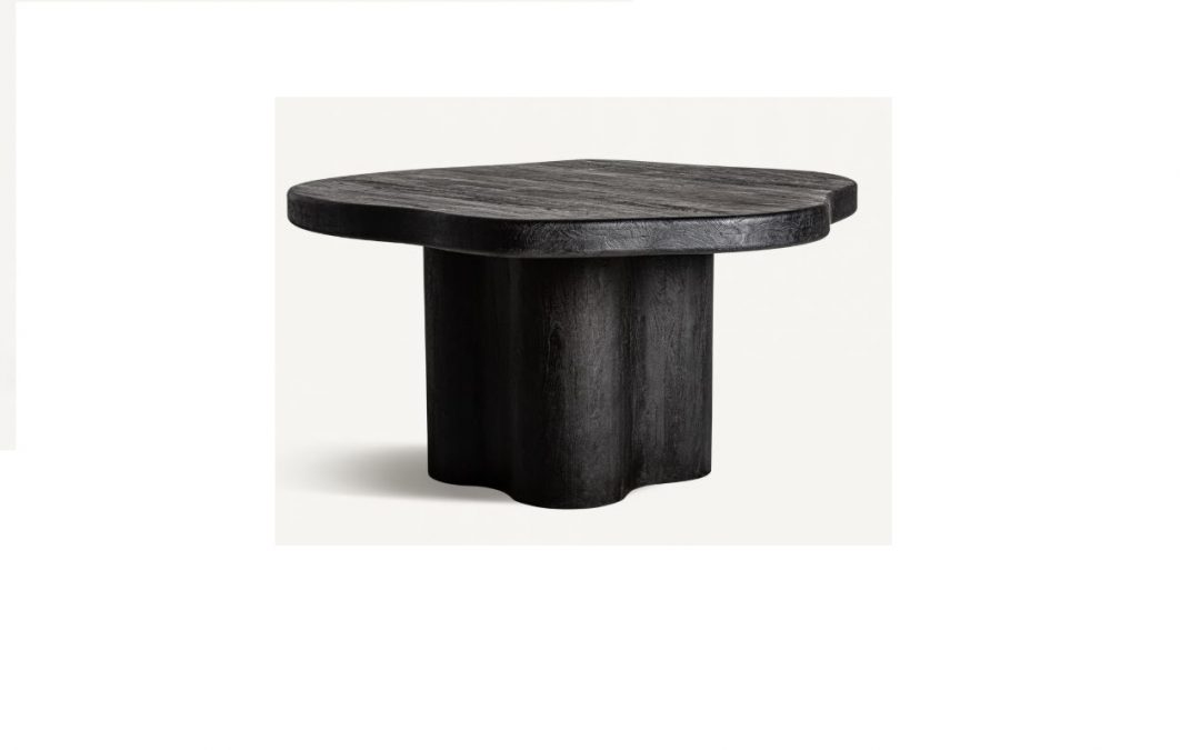 MESA DE COMEDOR IRREGULAR ESTILO ART DECÓ MADERA DE ACACIA COLOR NEGRO MED: 175 X 173 X 91 CM ALTO