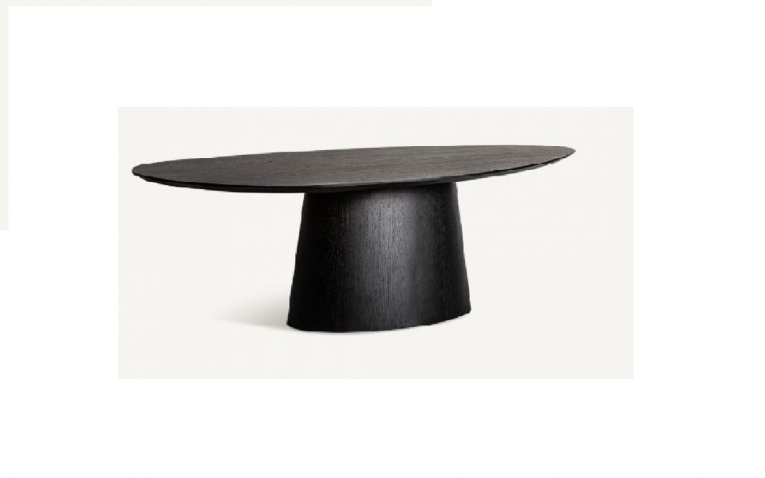 MESA DE COMEDOR OVALADA ESTILO ART DECÓ MADERA DE ROBLE COLOR NEGRO MED: 240 X 120 X 76 CM ALTO