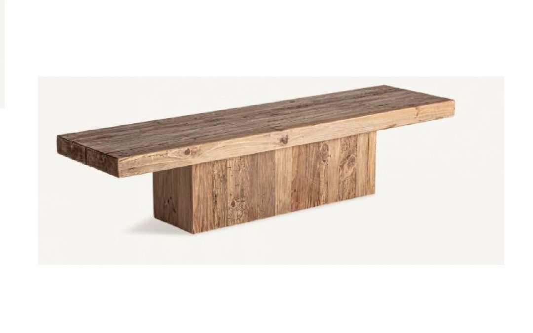 MESA DE CENTRO ESTILO RÚSTICO MADERA DE PINO ACABADO ENVEJECIDO MED: 180 X 48 X 40 CM ALTO