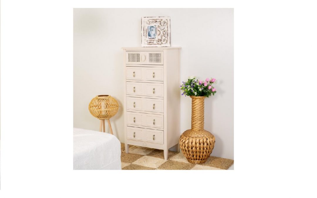 CHIFFONNIER 6 CAJONES MADERA COLOR CREMA MED: 56 X 36 X 119 CM ALTO