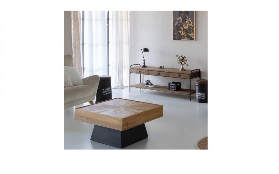 MESA DE CENTRO MADERA CON BASE EN COLOR NEGRO MED: 80 X 80 X 40 CM ALTO