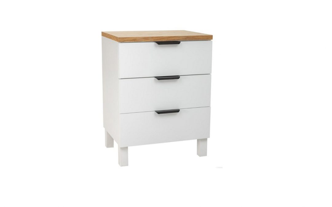 MESITA 3 CAJONES LACADO BLANCO Y TAPA MADERA NATURAL MED: 45 X 35 X 60 CM ALTO