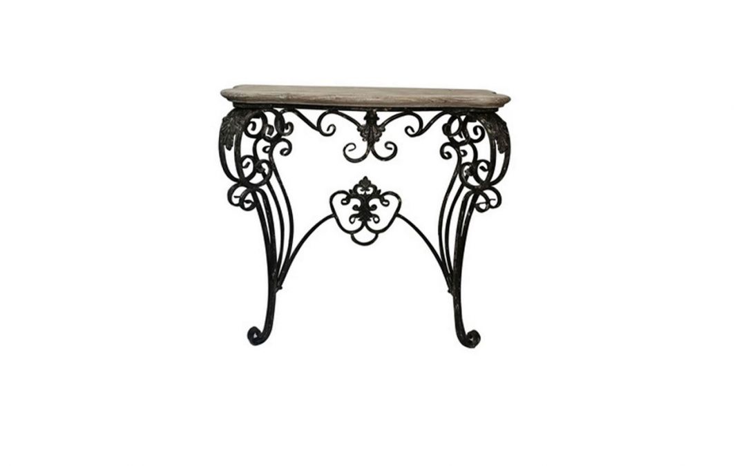 CONSOLA FORJA COLOR NEGRO Y TAPA MADERA ENVEJECIDA MED: 87 X 41 X 80 CM ALTO