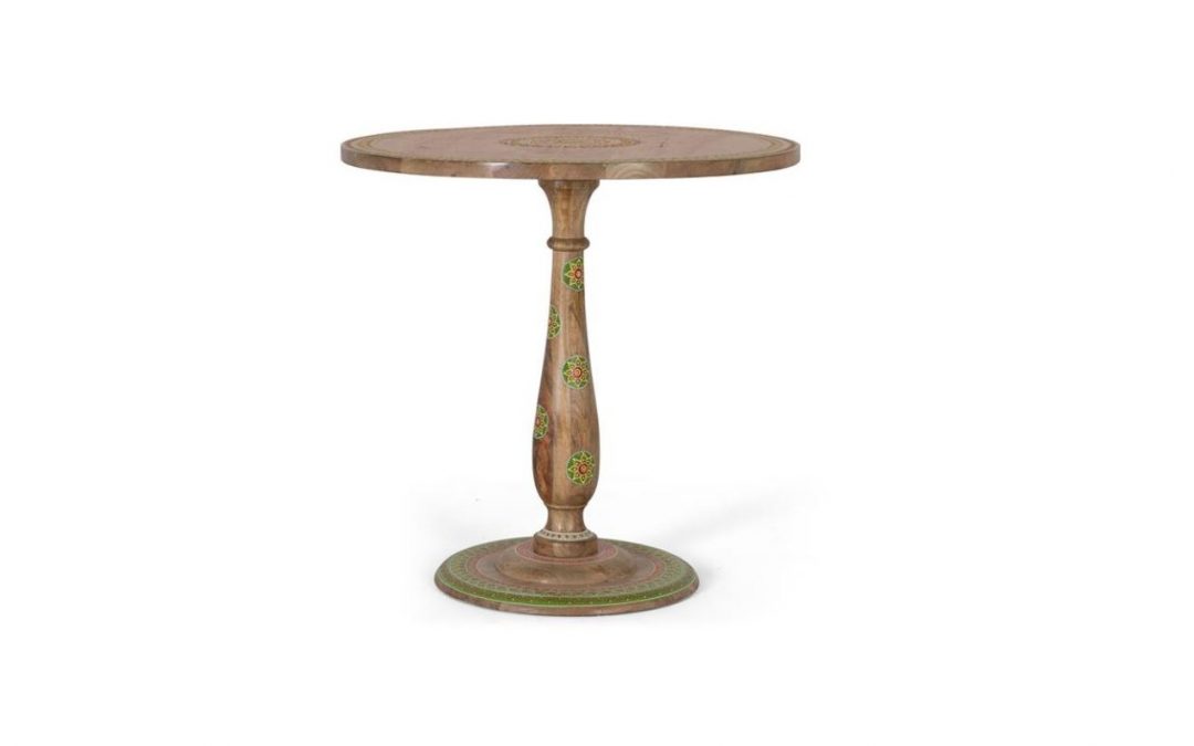 MESA DE COMEDOR MADERA DE MANGO CON DETALLES PINTADOS A MANO MED: 76 X 76 X 76 CM ALTO