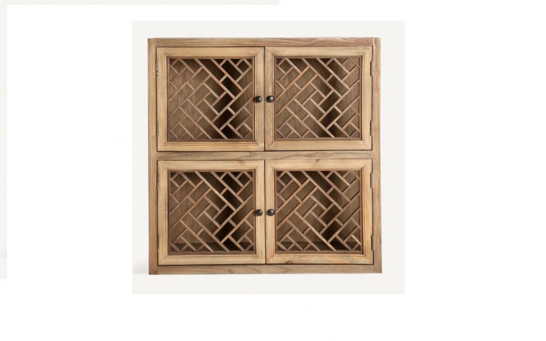 VITRINA MODULAR ESTILO COLONIAL MADERA DE OLMO ACABADO NATURAL / CRISTAL MED: 85 X 40 X 85 CM ALTO