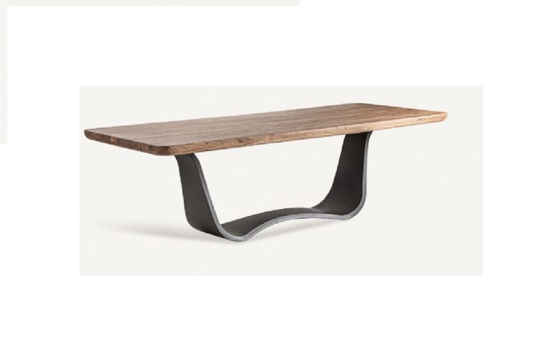 MESA DE COMEDOR ESTILO ART DECÓ MADERA DE ACACIA MACIZA Y PIE DE HIERRO MED: 260 X 102 X 78 CM ALTO