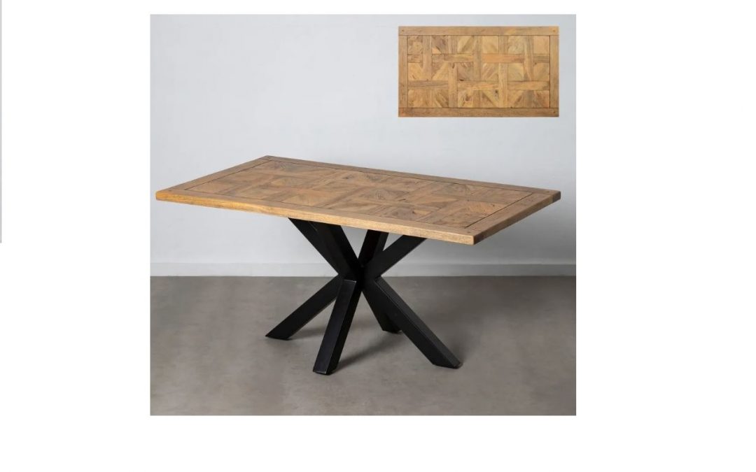 MESA DE COMEDOR FIJA MADERA DE MANGO Y PATAS HIERRO MED: 160 X 90 X 76 CM ALTO