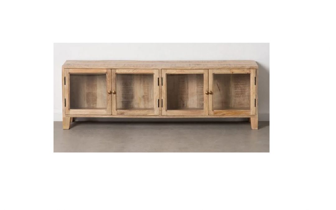 MUEBLE T.V. 4 PUERTAS MADERA DE MANGO BLANCO ROZADO MED: 160 X 35,5 X 52,5 CM ALTO