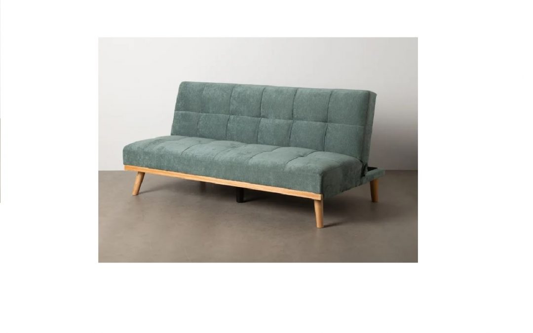 SOFÁ-CAMA TAPIZADO CHENILLA COLOR VERDE Y ESTRUCTURA MADERA EUCALIPTU MED: 178 X 94 X 86 CM ALTO (TAMBIÉN COLOR TAUPÉ O GRIS CLARO)