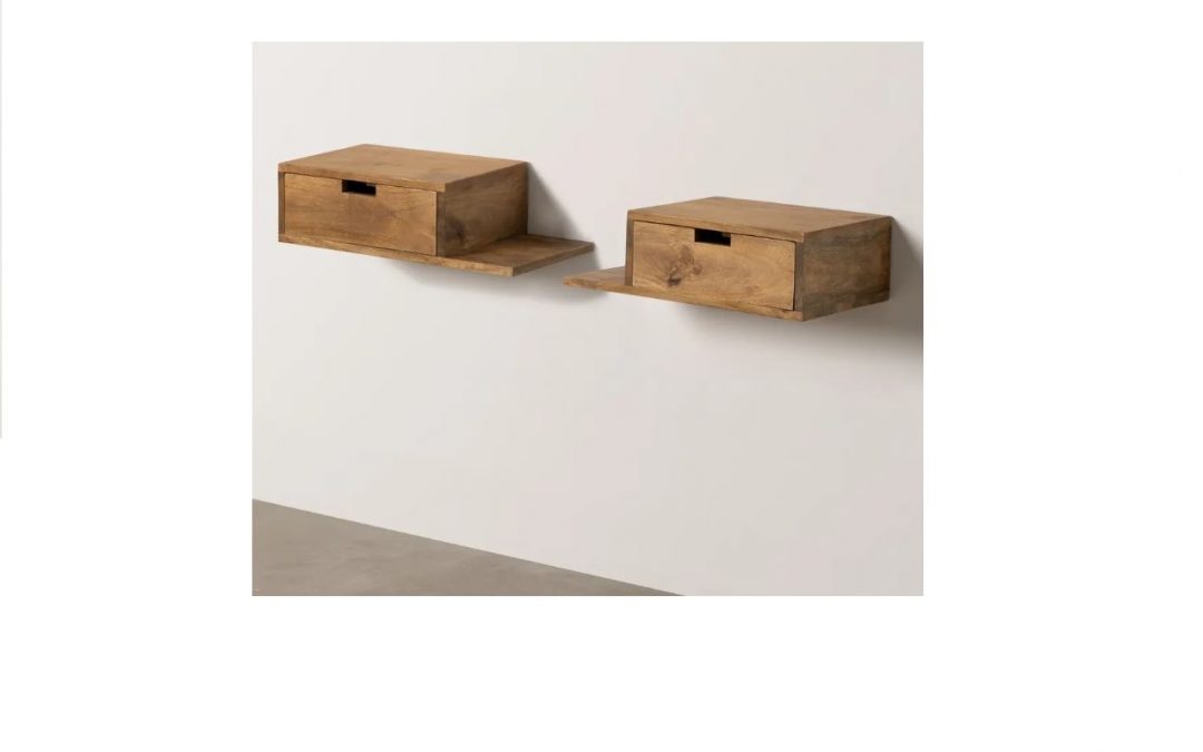 SET 2 MESITAS FLOTANTES 1 CAJÓN PARA DORMITORIO MADERA DE MANGO MED: 55 X 25 X 15 CM ALTO