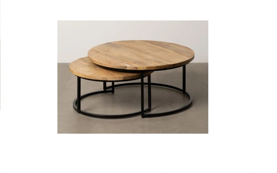 SET 2 MESAS DE CENTRO MADERA DE MANGO 3 CM DE GROSOR / HIERRO MED: 90 X 90 X 40 CM ALTO / 70 X 70 X 35 CM ALTO