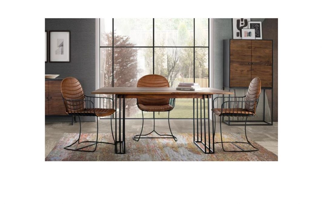 MESA DE COMEDOR FIJA MADERA DE PALISANDRO Y BASE METÁLICA MED: 150 X 90 X 76 CM ALTO