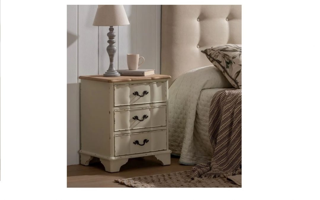 MESITA 3 CAJONES MADERA COLOR BLANCO ROTO Y TAPA NATURAL MED: 50 X 40 X 60 CM ALTO