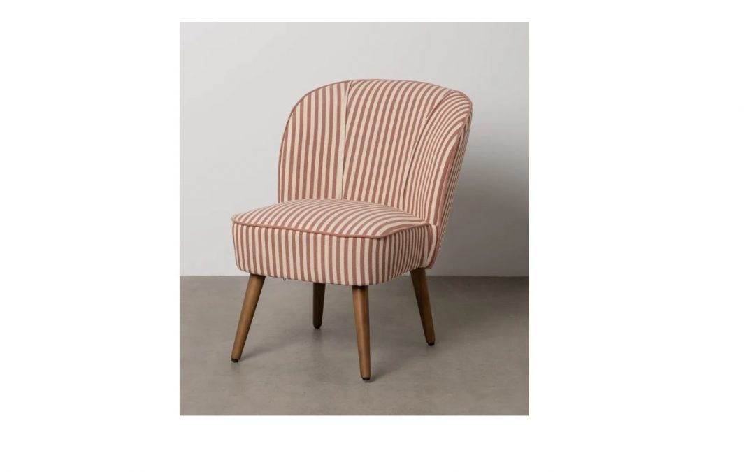 SILLÓN TAPIZADO RAYAS TERRACOTA Y PATAS MADERA MED: 54 X 64 X 73 CM ALTO (TAMBIÉN COLOR VERDE)