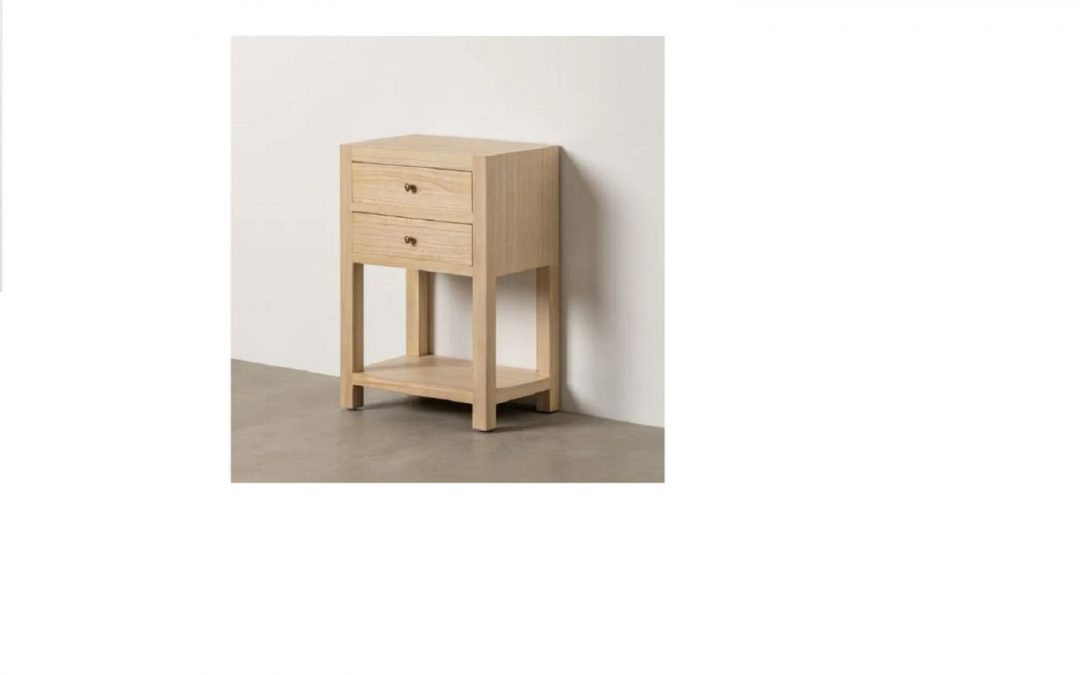 MESITA 2 CAJONES Y 1 ESTANTE MADERA NATURAL MED: 45 X 30 X 66 CM ALTO