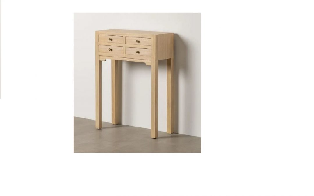 CONSOLA 4 CAJONES MADERA MINDI NATURAL MED: 63 X 26 X 85 CM ALTO