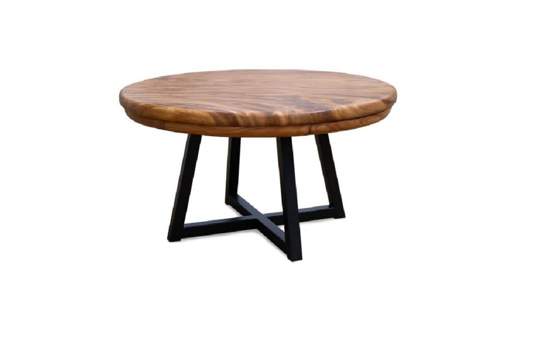 MESA DE COMEDOR MADERA MACIZA DE SUAR Y PATAS HIERRO MED: 140 X 140 X 78 CM ALTO