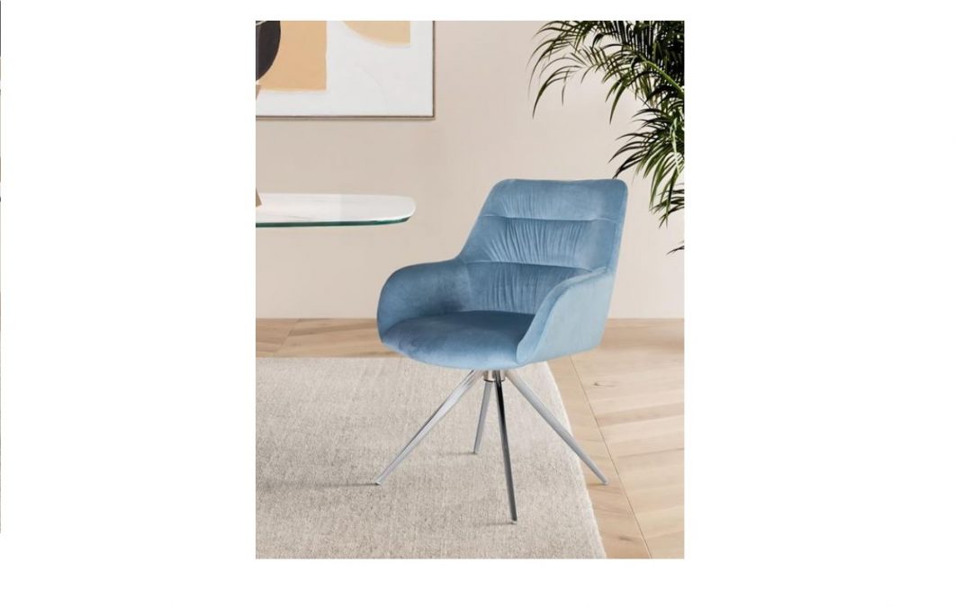 SILLÓN TAPIZADO TERCIOPELO COLOR AZUL CLARO Y PATAS ACERO NIQUELADO MED: 55 X 61 X 86 CM ALTO (PEDIDO MÍNIMO 2 UDS)