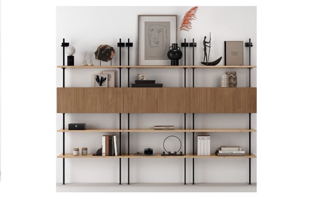 CONJUNTO ESTANTERÍA CON 3 PUERTAS + 12 HUECOS MELAMINA / METAL VARIOS ACABADOS MED: 270 X 27 X 200 CM ALTO