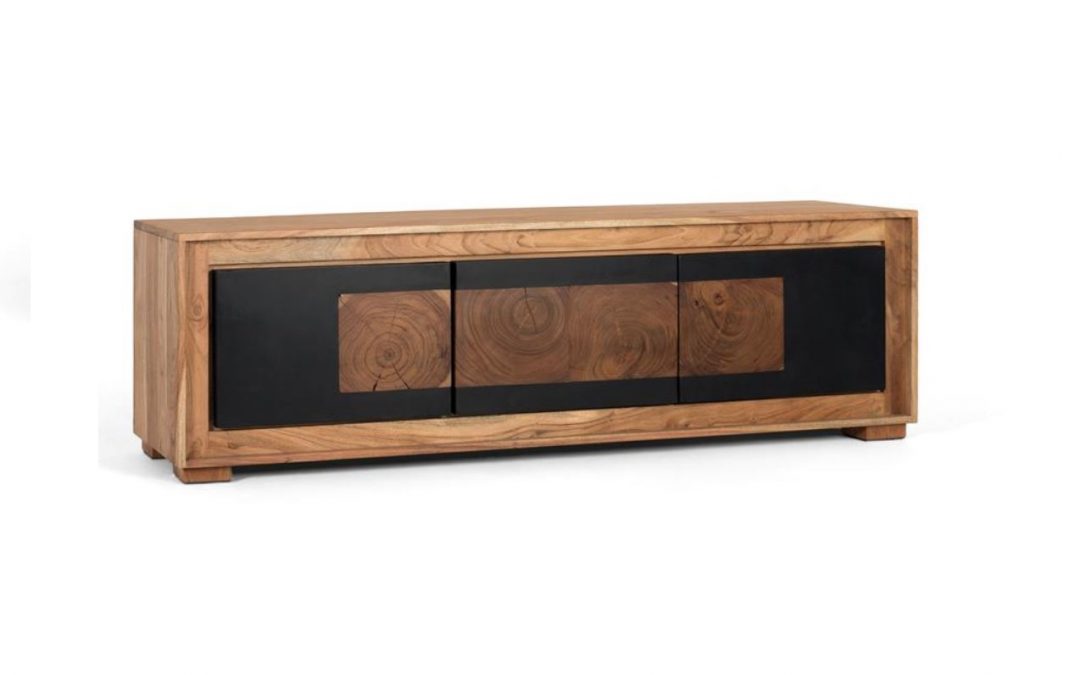 MUEBLE T.V. 3 PUERTAS MADERA DE MANGO NATURAL / NEGRO MED: 160 X 40 X 50 CM ALTO