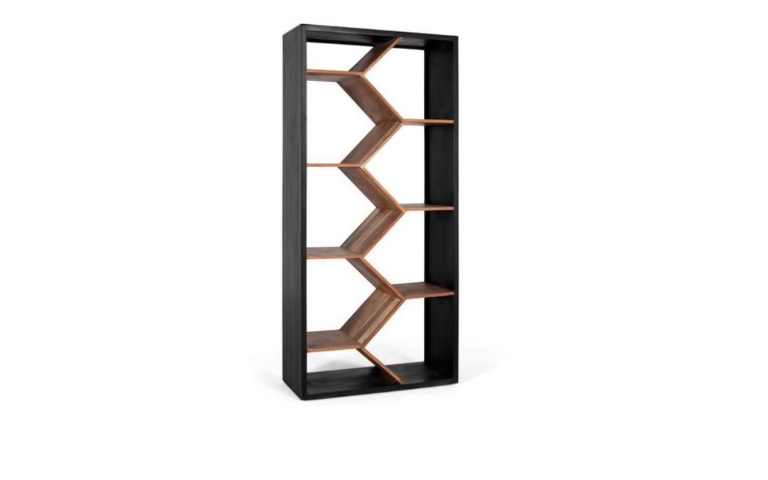 ESTANTERÍA IRREGULAR ZIG ZAG MADERA DE MANGO MACIZO ESTILO CONTEMPORÁNEO MED: 90 X 38 X 185 CM ALTO