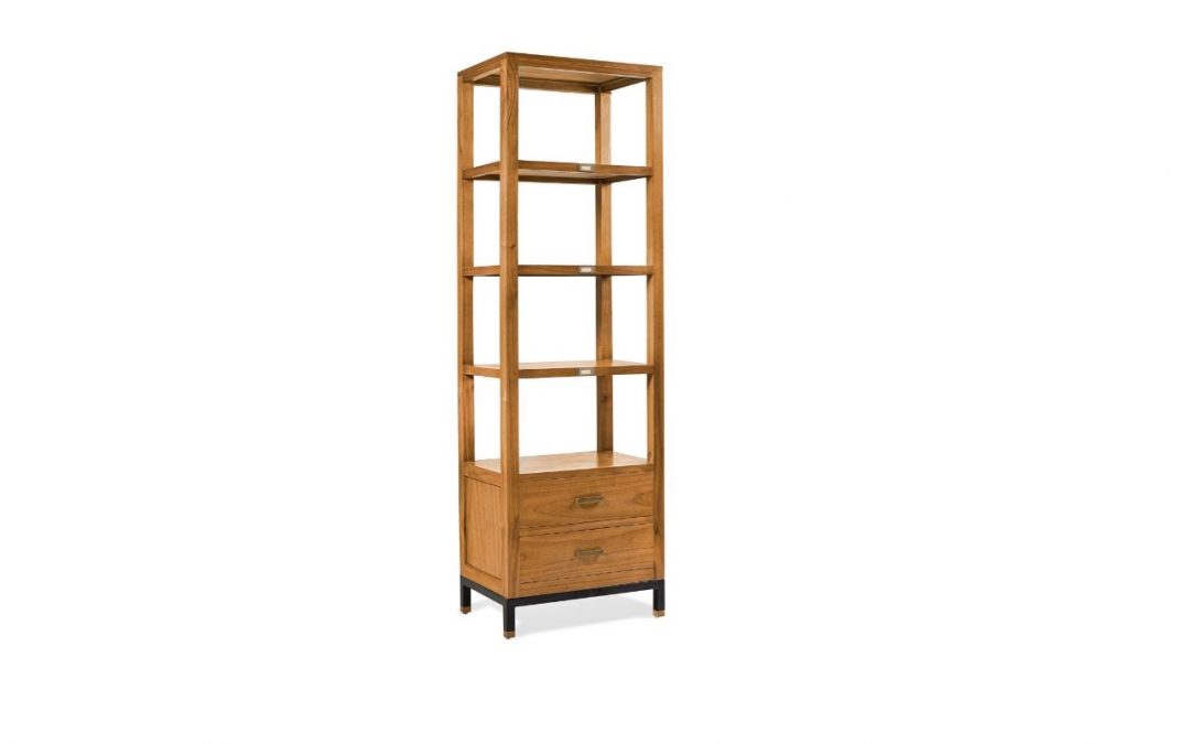 LIBRERÍA 2 CAJONES 4 HUECOS MADERA DE MINDI Y BASE DE HIERRO MED: 60 X 40 X 190 CM ALTO