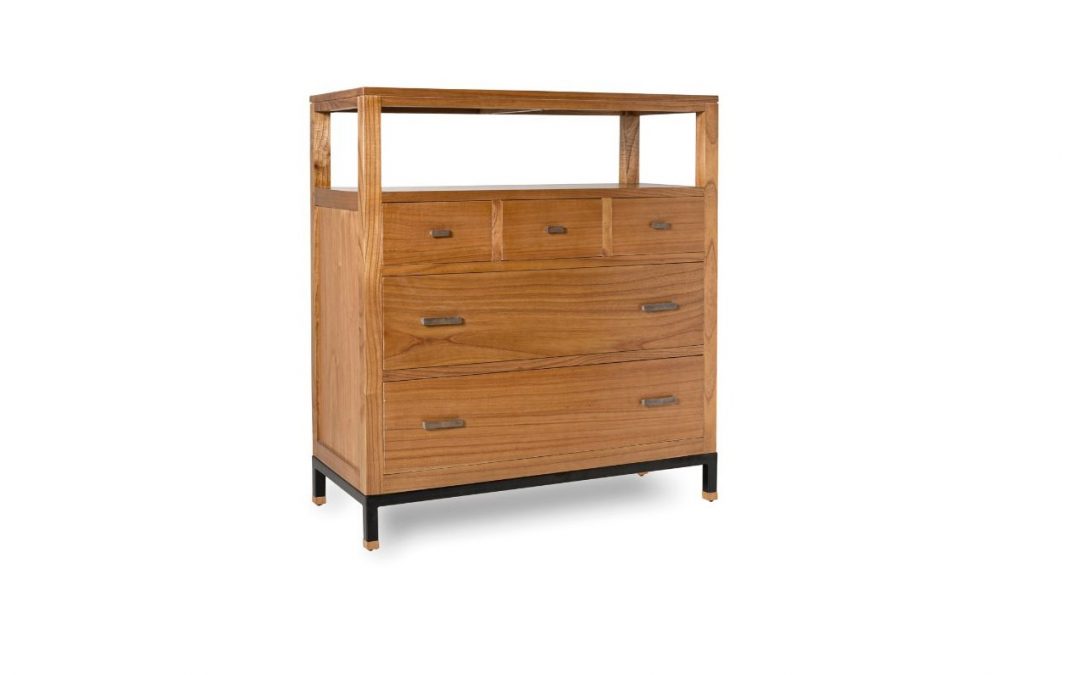 CÓMODA 3+2 CAJONES 1 HUECO MADERA DE MINDI / HIERRO MED: 100 X 45 X 110 CM ALTO