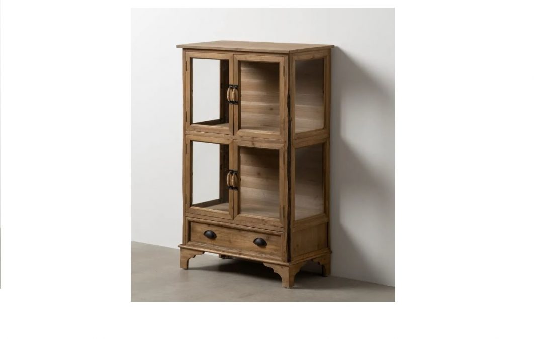 VITRINA 4 PUERTAS 1 CAJÓN MADERA DE ABETO / CRISTAL (ALTURA HUECOS INTERIORES DE 42 CM) MED: 72 X 39 X 116 CM ALTO