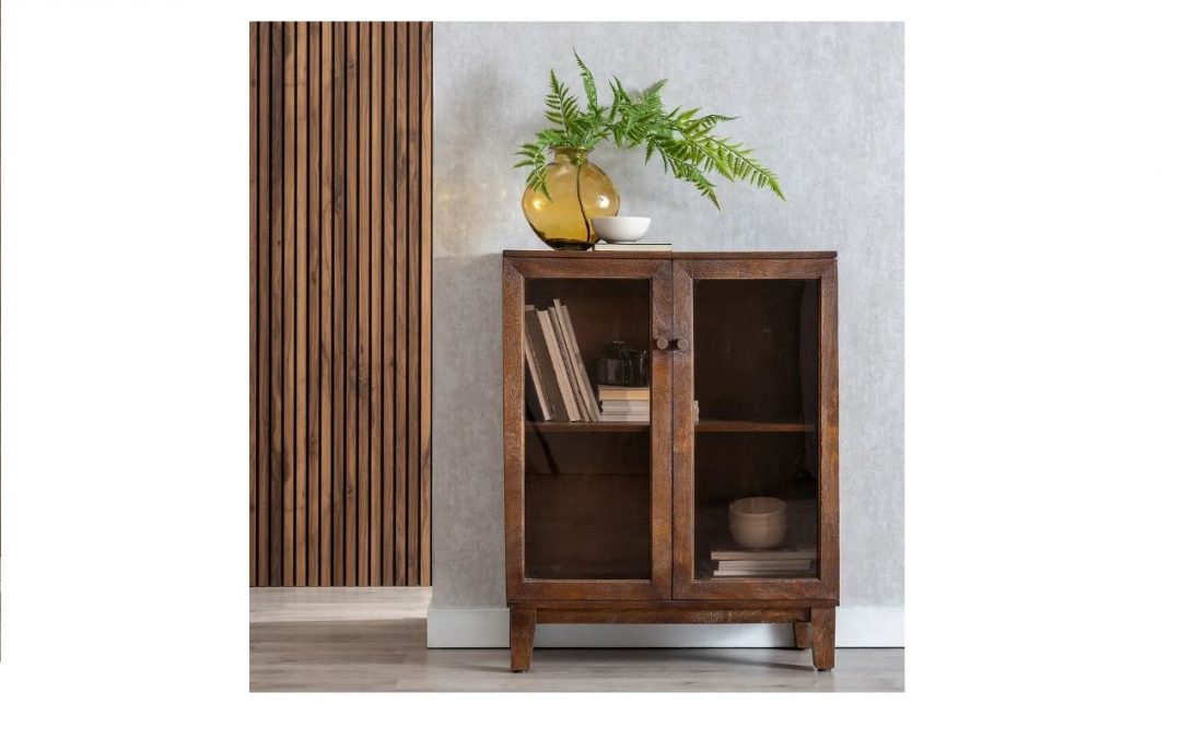 VITRINA BAJA 2 PUERTAS MADERA DE MANGO / CRISTAL MED: 80 X 40 X 100 CM ALTO