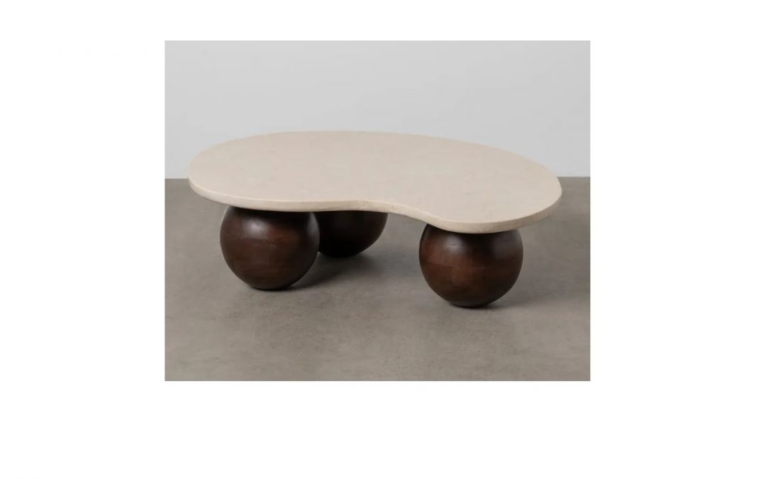 MESA DE CENTRO TAPA DE MÁRMOL Y PATAS MADERA DE MANGO MED: 107 X 80 X 29 CM ALTO