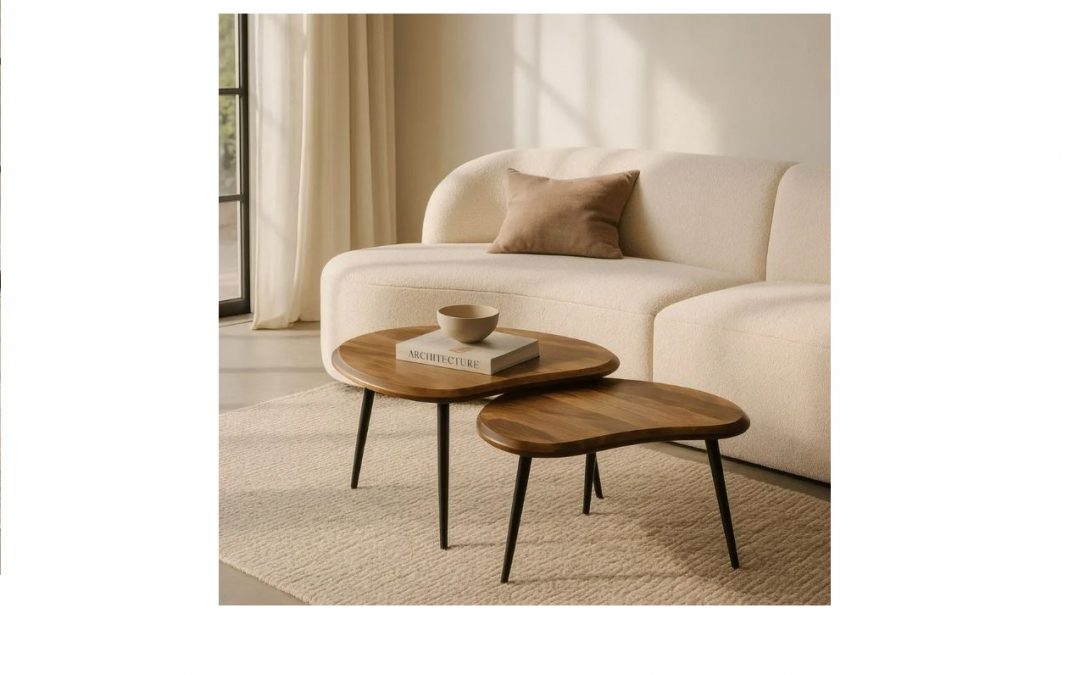 SET 2 MESAS DE CENTRO MADERA DE MANGO Y PATAS METÁLICAS COLOR NEGRO MED: 82 X 61 X 45 CM ALTO / 70 X 50 X 40 CM ALTO