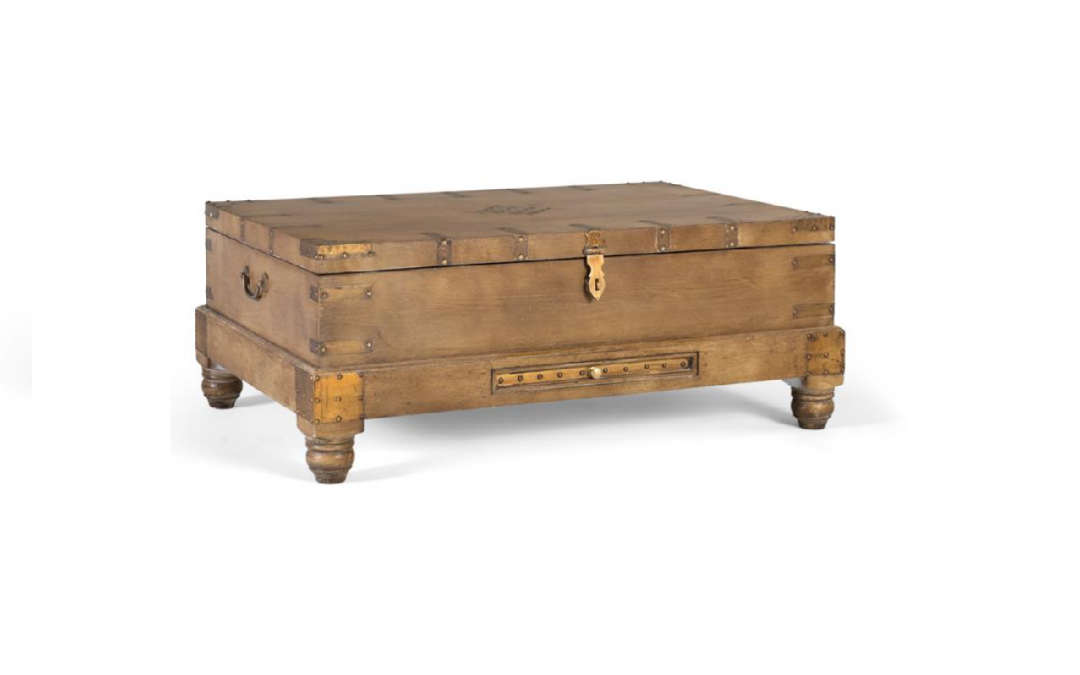 MESA DE CENTRO / BAÚL MADERA DE MANGO MACIZO Y CAJÓN CON REFUERZOS Y TIRADORES DE HIERRO MED: 105 X 70 X 40 CM ALTO