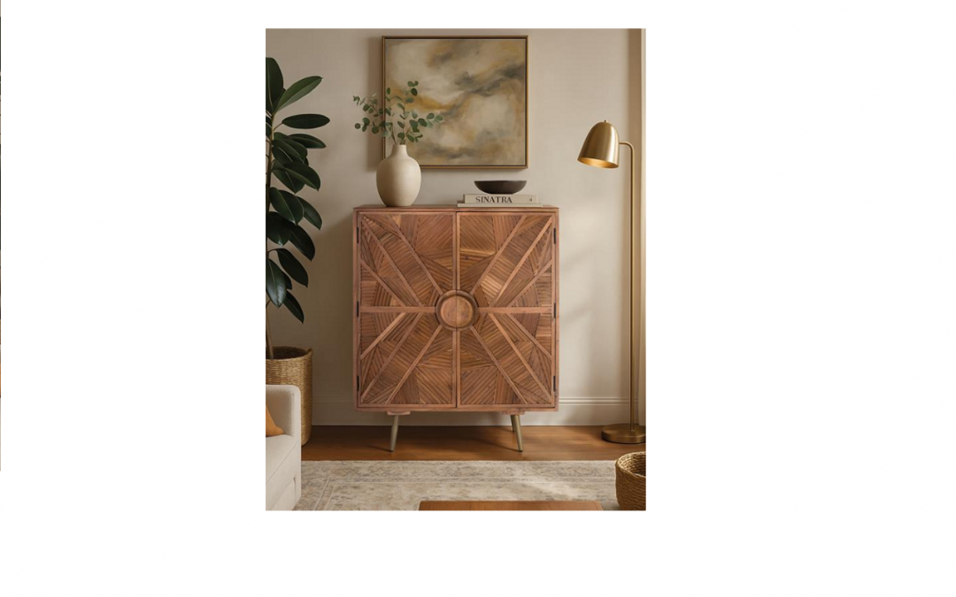 APARADOR ALTO MADERA DE MANGO MACIZO 2 PUERTAS TALLADAS Y PATAS METÁLICAS MED: 90 X 45 X 110 CM ALTO