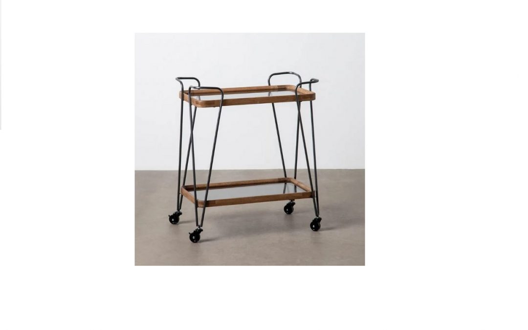 CAMARERA CON RUEDAS MADERA / HIERRO / CRISTAL MED: 62 X 38 X 72 CM ALTO