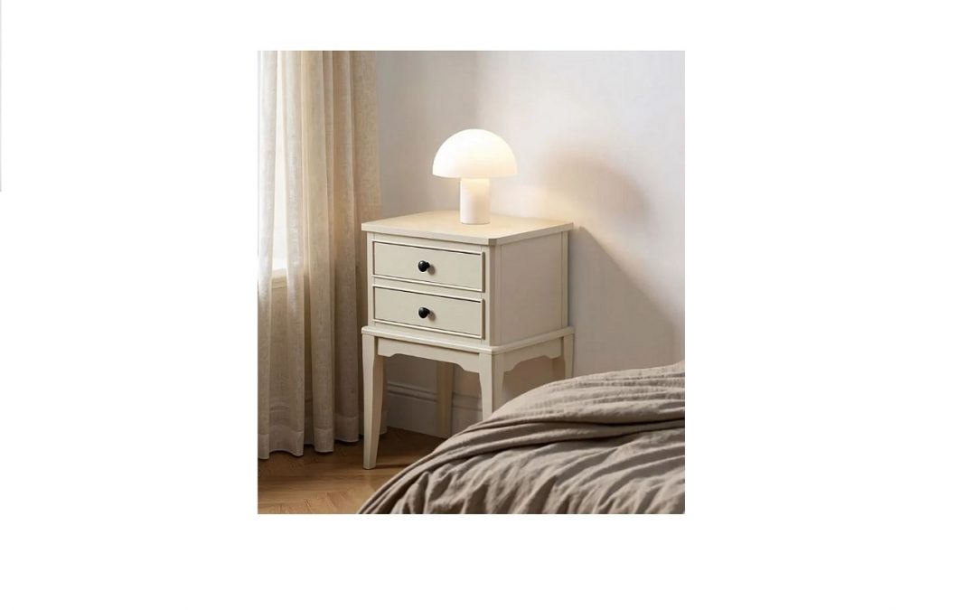 MESITA 2 CAJONES MADERA LACADA EN GRIS CLARO MED: 40,50 X 38 X 56 CM ALTO