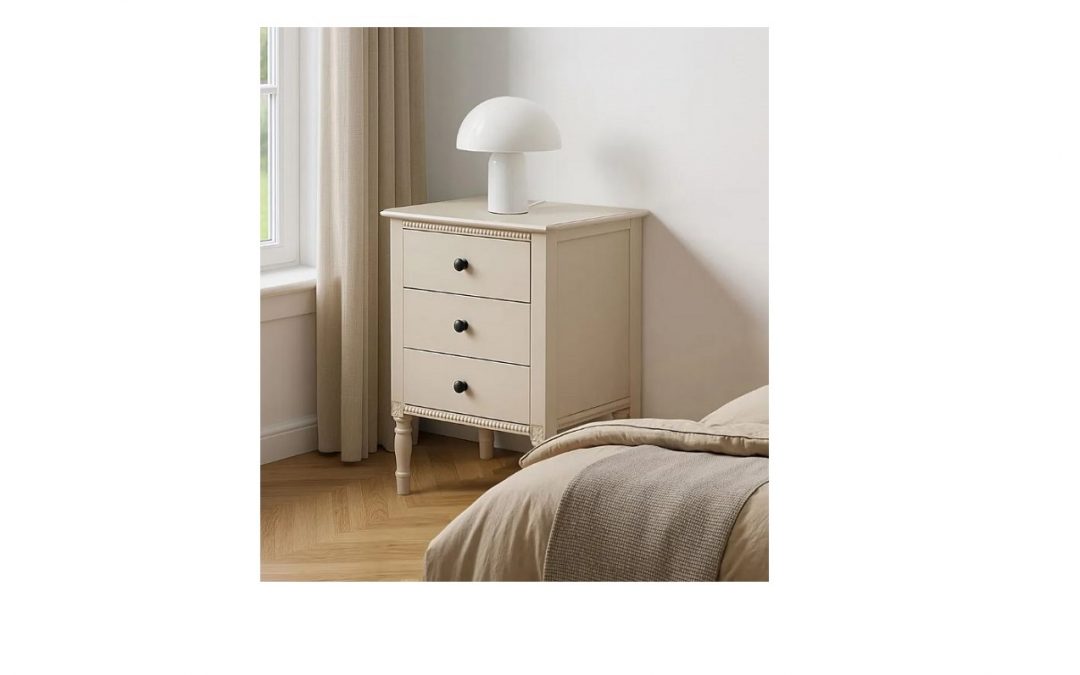 MESITA 3 CAJONES MADERA LACADA COLOR GRIS CLARO MED: 43 X 33 X 61 CM ALTO